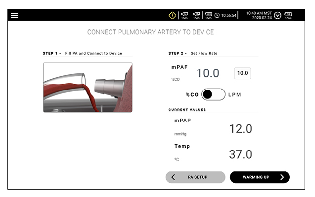 connect pulmoary artery to device