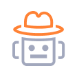 Graphic: grey robot head with orange fedora.