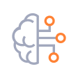 AI brain icon with three orange connected nodes.