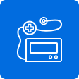 Medical monitor with connected sensor/stethoscope icon.