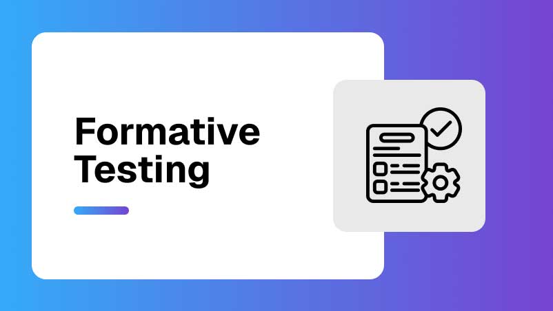 Graphic: Formative Testing text with document, checklist, gear, and checkmark icon.