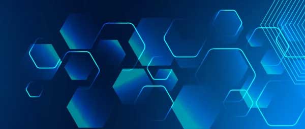 Abstract graphic with glowing blue hexagons.