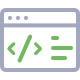 Graphic: Browser window showing code tags and text snippets.