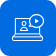 Graphic: Laptop with person and video play button.