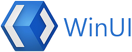WinUI logo with a blue hexagonal icon and white angle brackets.
