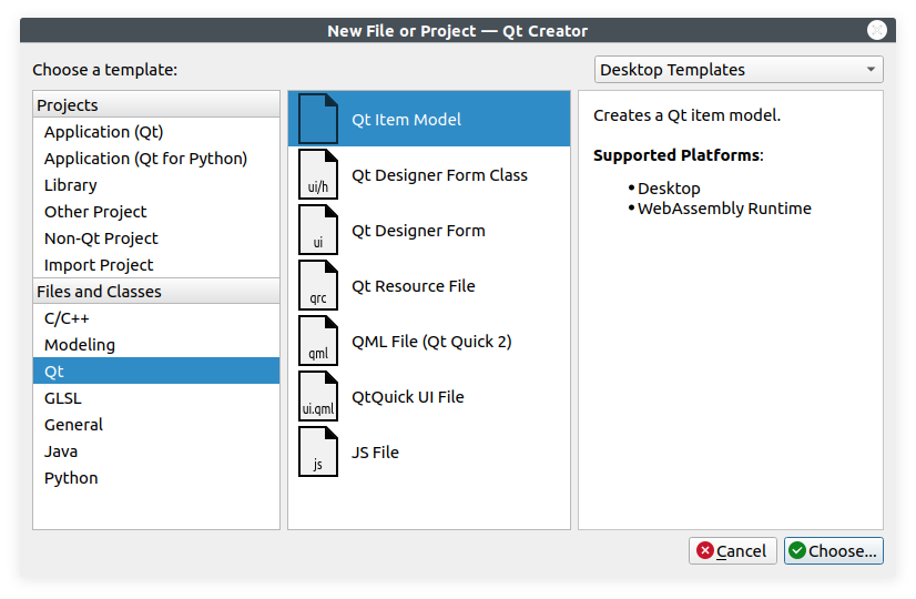 Figure 2: Qt Creator Item Model Wizard