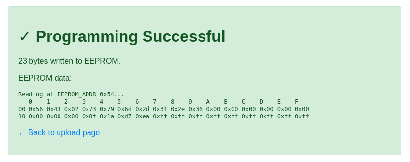 HEX EEPROM Programmer: Program Successfull