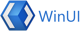 WinUI logo with a blue hexagonal icon and white angle brackets.