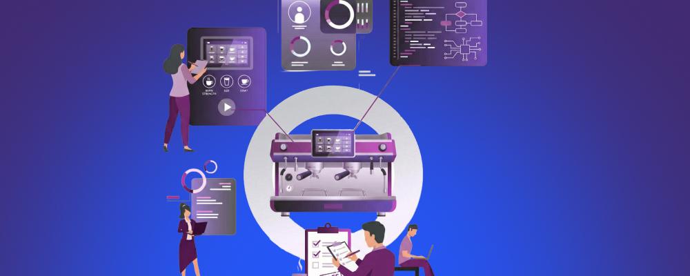 Product development team building commercial coffee maker