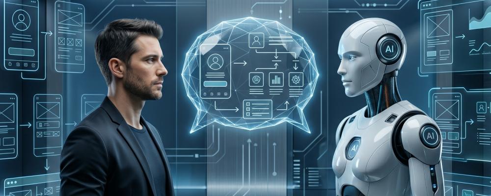 Human and AI robot "speaking" the same language 