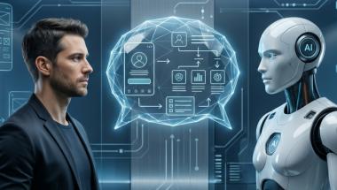 Human and AI robot "speaking" the same language 