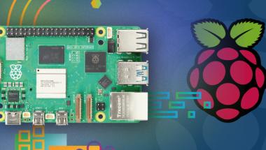 Raspberry Pi circuit board with logo