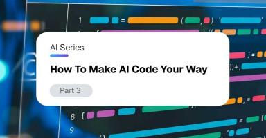 Graphic: 'How To Make AI Code Your Way' title over colorful code lines.