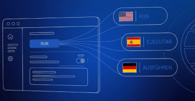 Graphic: "RUN" button translating to US (Run), Spanish (Ejecutar), and German (Ausführen).